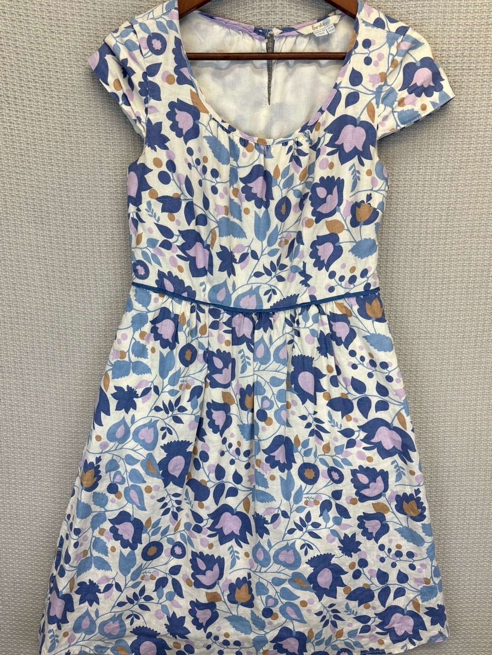 Boden 100% Linen Floral Mini Dress US 4 UK 8 Fit & Flare Boho Cottage Pockets